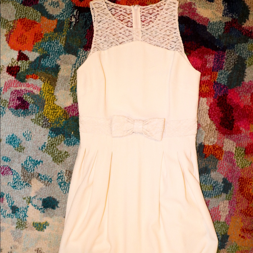 Cream Dress with Bow on Front